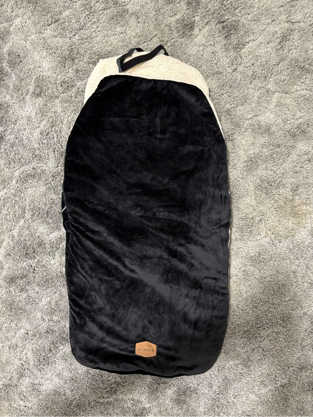 JJ Cole Black Plush Lined Infant Footmuff with Cream Interior